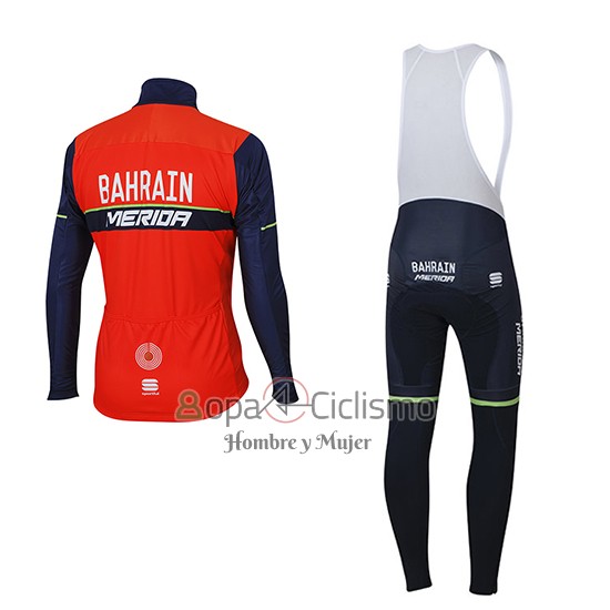 Bahrain Merida Ropa Ciclismo Culotte Largo 2017 Mangas Largas Rojo